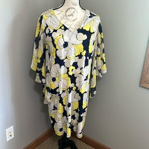 db Established 1962 yellow, navy and eggshell floral Spring WXL mini dress